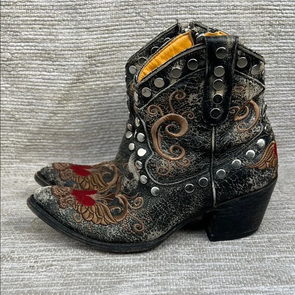 Old Gringo Little G Heart Crackle Distressed Leather Western Boots Size 7 - Picture 4 of 16